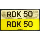 A CHERISHED NUMBER PLATE, RDK 50 (on retention)