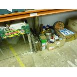 THREE BOXES OF VARIOUS MISCELLANEOUS, including tiles and a stainless steel chimney