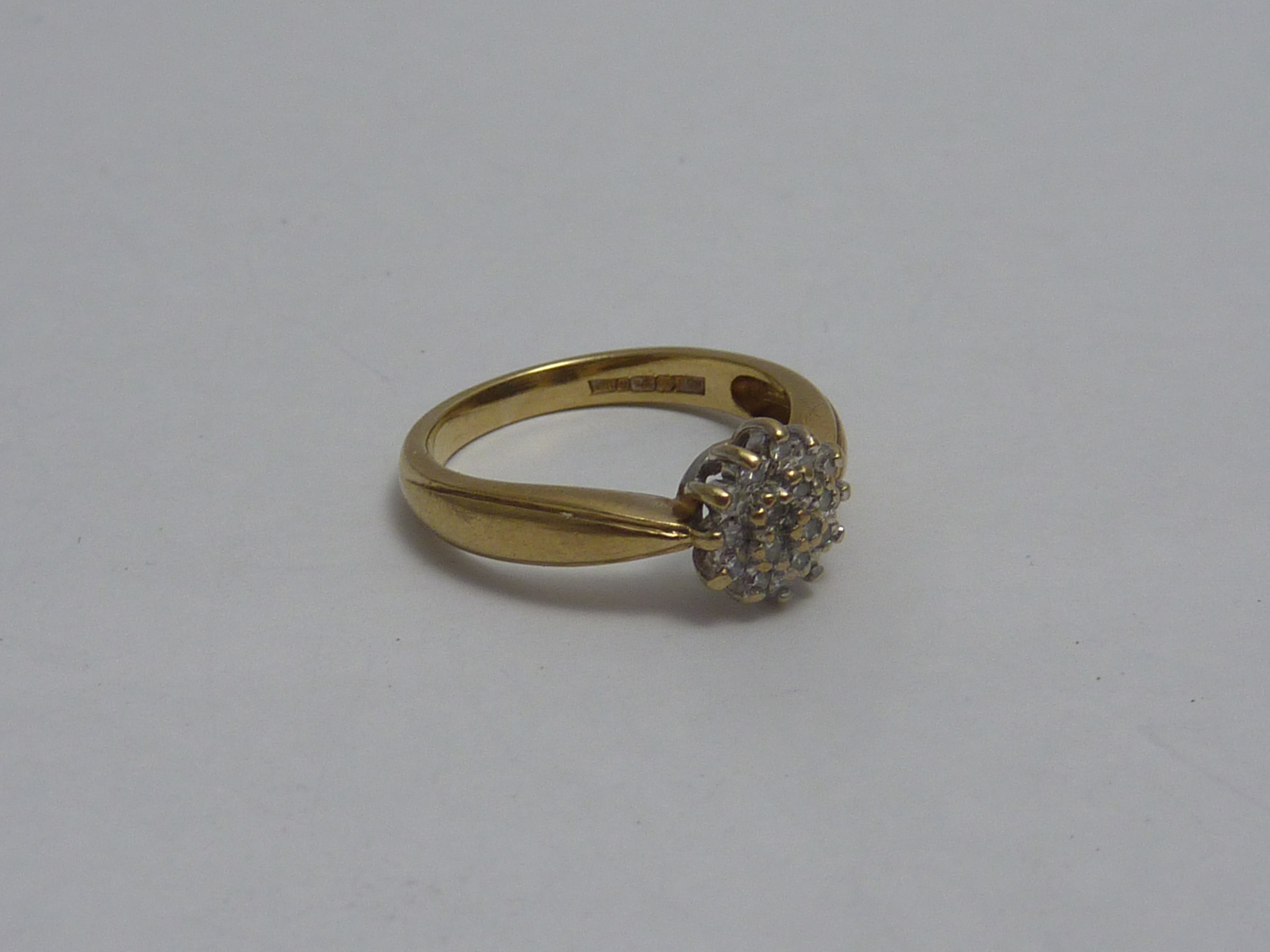 A 9CT GOLD DIAMOND CLUSTER RING, with si