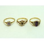 THREE CLUSTER RINGS, with gemstone detail