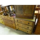 A WALNUT CHEST OF THREE DRAWERS, and an oak dressing table with four drawers (2)