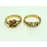 TWO 9CT GOLD RINGS, both of knotted design, hallmarks for London, ring sizes M and N