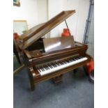 A COLLARD & COLLARD, LONDON FIGURED WALNUT CASED BABY GRAND PIANO, on square tapered supports (s.