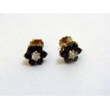 A PAIR OF 9CT GOLD SAPPHIRE AND DIAMOND CLUSTER EARRINGS, stamped 9ct, estimated total diamond