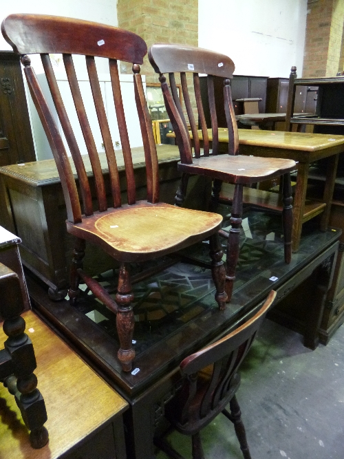 A HIGH BACK CHAIR, and two kitchen chairs (3)