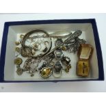 A BOX OF MISCELLANEOUS ITEMS, to include jewellery, marcasite items, watch faces etc