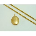 TWO ITEMS OF JEWELLERY, a 9ct gold oval shape locket together with a fancy chain, stamped 9K, length