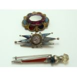 THREE SCOTTISH BROOCHES, the first with amethyst and mixed agate scalloped surround, a citrine and