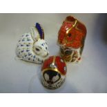 THREE ROYAL CROWN DERBY PAPERWEIGHTS, Rabbit, Ladybird (eight spots), and Red Squirrel (3)