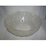 A R. LALIQUE GLASS BOWL, decorated with leaves, signed, height 24cm