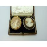 TWO CAMEO BROOCHES, of ladies in profile