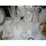 SEVEN VARIOUS CUT/ETCHED COMMEMORATIVE GLASS FLUTES, and three other glasses (10)