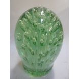 A VICTORIAN GREEN GLASS DUMPY WEIGHT, height 13cm