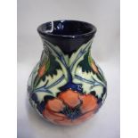 A BOXED MOORCROFT POTTERY VASE, Poppy design, impressed marks, dated 96, height 16cm