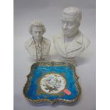 A ROBINSON & LEADBEATER BUST OF MOZART, height 19.5cm and another bust height 24.5cm, together