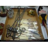 FISH EATERS, BRASS ASHTRAY AND MATCHBOX HOLDER, a pair of candleholders etc