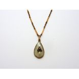 A VICTORIAN MOTHER OF PEARL INSECT PENDANT, the tear drop shape mother of pearl pendant with rose