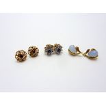 THREE PAIRS OF EARRINGS, to include a pair of sapphire and diamond earrings, a pair of garnet