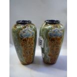 A PAIR OF ROYAL DOULTON STONEWARE VASES, designed by Francis C. Pope, height 17cm (2)