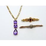 A COLLECTION OF JEWELLERY, to include a 9ct gold amethyst pendant and necklace together with a pearl