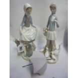 TWO LLADRO FIGURES, Girl feeding Rabbit, No.4826 and Girl with Parasol and Geese No.4510 (2)