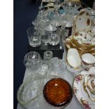 VARIOUS CUT/PRESSED GLASSWARES, boxed Rockingham Crystal tumblers, Eagle paperweight, decanters etc