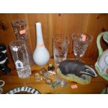 VARIOUS ORNAMENTS AND VASES, Whitefriars, Wade whimsies, Poole, Aynsley Badger etc