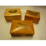THREE MAUCHLIN WARE BOXES DEPICTING BALMORAL CASTLE, Arbroath Abbey etc
