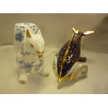 A ROYAL CROWN DERBY DOLPHIN PAPERWEIGHT, and a Minton 'Shalimar' Squirrel paperweight (no