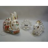 TWO ROYAL CROWN DERBY PAPERWEIGHTS, Meadow Rabbit and Baby Rabbit, together with Swarovski