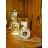 THREE VARIOUS MODERN TIMEPIECES, and a table top barometer (4)