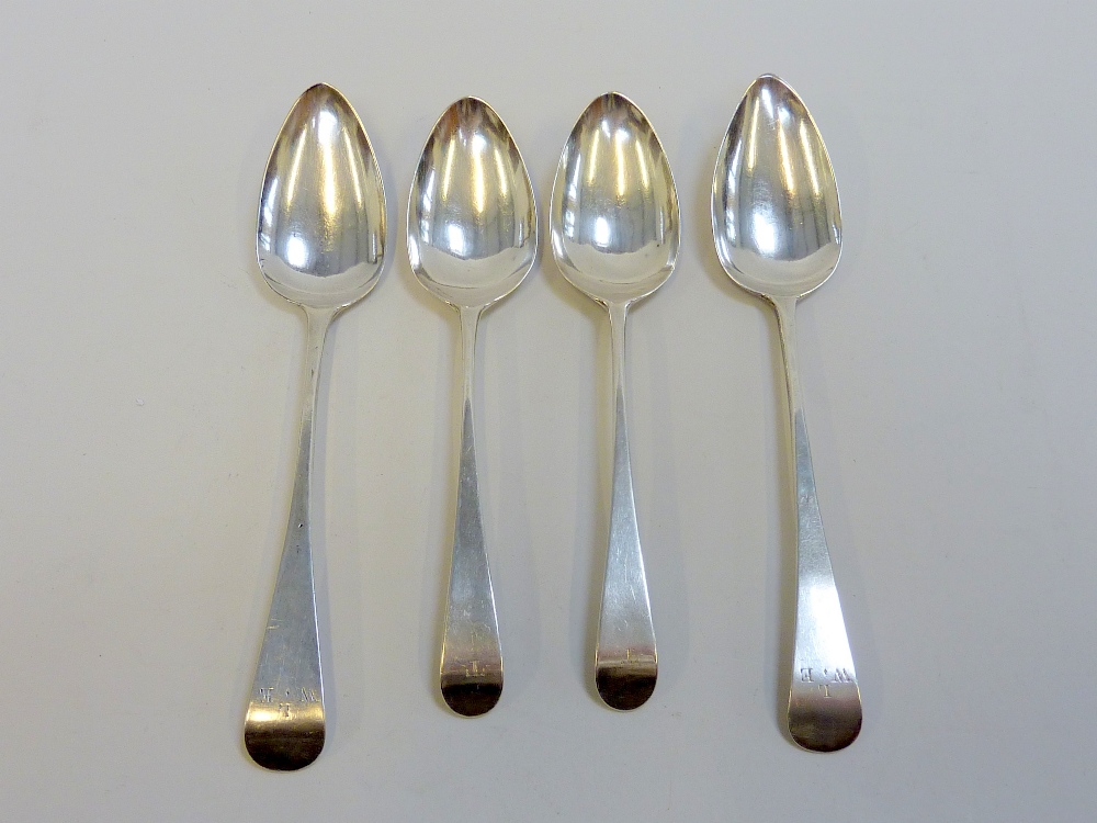TWO PAIRS OF GEORGE III SILVER TABLE SPOONS, Old English pattern, Alice & George Burrows, London