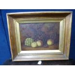 STYLE OF OLIVER CLARE, still life of fruit, oil on canvas, signature lower right, 24.5cm x 34.5cm