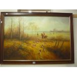 A LARGE HUNTING SCENE OIL ON CANVAS