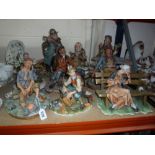 NINE CAPODIMONTE FIGURES, (9)