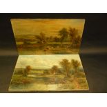 ALLEN, F., a pair of Cattle in a river, oil on canvas, signed, 30cm x 51cm (2)