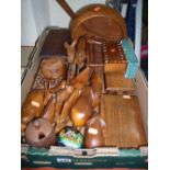 VARIOUS WOODEN ANIMALS, BOXES, etc