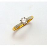 AN 18CT GOLD DIAMOND RING, with single old cut diamond to the platinum and gold plain tapered shank,