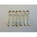 A SET OF SIX VICTORIAN 'FIDDLE; PATTERN DESSERT SPOONS, John Stone, Exeter 1858, monogrammed,