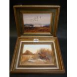 HILL, BERRISFORD, Greylay Geese, Fox and Stalling Pheasant, pair, oil on board, signed, 13cm x
