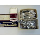 A CASED VICTORIAN ELECTROPLATE FISH SERVER SET, together with a cased set of six plated coffee
