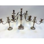 A PAIR OF MODERN ELECTROPLATE NEOCLASSICAL TWO-BRANCH CANDELABRA, 31.5cm high, together with an