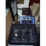 A CASED SET OF VINERS CUTLERY, boxed glasses etc