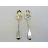 A PAIR OF VICTORIAN SILVER TABLE SPOONS, London 1843, 'Fiddle' pattern and monogrammed,