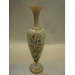 A BRISTOL GLASS VASE, decorated with butterflies and foliage, height 40.5cm (restorations)