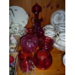 VARIOUS RUBY COLOURED GLASS ITEMS, (8)