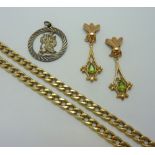 A COLLECTION OF JEWELLERY, to include a  9ct gold curb link chain, a St Christopher medallion and