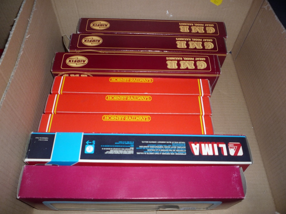 A QUANTITY OF BOXED ASSORTED OO GAUGE B.R. COACHING STOCK, Airfix GMR, Hornby, Lima, Dapol, some are