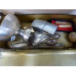 A SMALL BOX OF MISCELLANEOUS ITEMS, to include cutlery, a bowl etc