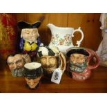 FOUR ROYAL DOULTON CHARACTER JUGS, to include 'The Trapper' D6612, 'Merlin' D6543, together with